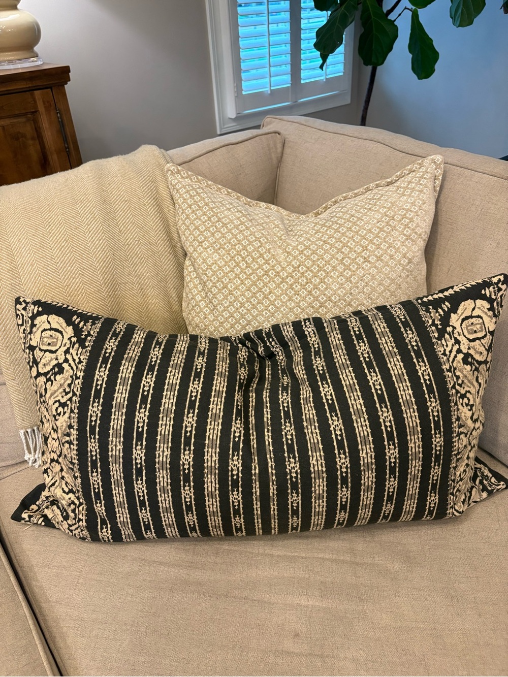 Pottery Barn Beige and Black Decorative Lumbar Pillow
